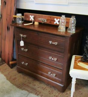 Antique Oak 3 Drawer Chest with Glass Pulls Bedroom Dresser Storage 