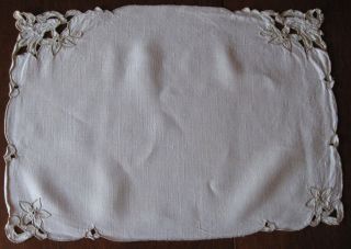 Antique Madeira Linen Table Placemats Floral Embroidery Set Of 5