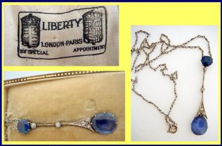 Antique Edwardian Liberty Co White Gold Sapphire Diamond Necklace 4979 