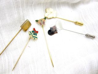 Vintage 5 Stick Pin Jewelry Lot Enamel Butterfly Pansy Xmas Bells 2 