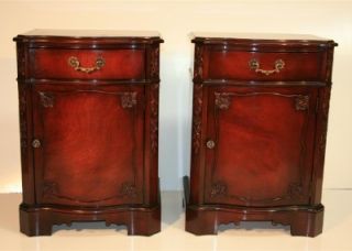  Drexel Antique Chippendale Style Serpentine Bow Mahogany Nightstands 