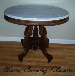 Antique Victorian Oval Marble Top Parlor Table Walnut