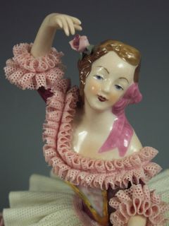 Antique German Porcelain Dresden Lace Lady Dancer Ballerina Figurine 
