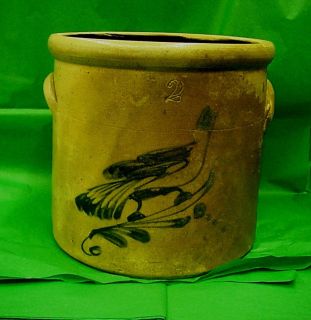 Gorgeous Large Antique Stoneware Crock with Bird on Branch