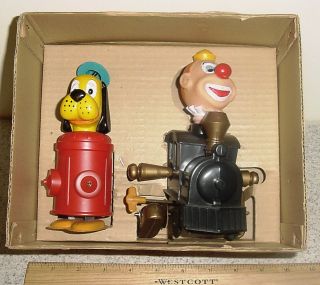 Vintage  Clown Train Comic Dog Wind Up Toys in Original Box Made 