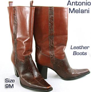 Antonio Melani Tooled Leather Western Boots 2 Tone Sz 9