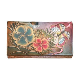 Anuschka Genuine Leather Multipocket Wallet Clutch Hand Paint Hibiscus 