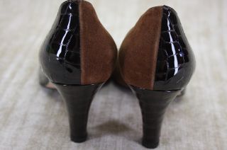 Anyi Lu Black Croc patent Brown Suede Peony Pumps Heels Shoes 36 /5.5 