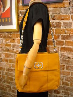 Oryany Mustard Yellow Leather Turn Lock Flap LG Messenger Handbag New 