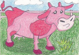 Strawberry Milk Cow FarmVille Fan Art Joshua Hullender original aceo 