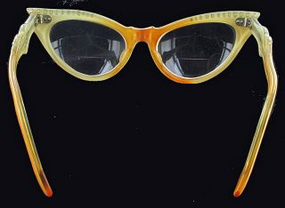Vintage Cat Eye Glasses Eyeglasses AB Rhinestones Cream Marbilized 