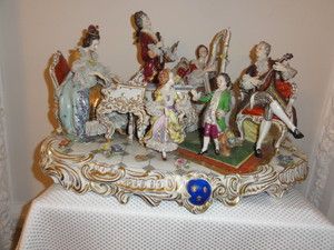 Antique German Volkstedt Dresden Porcelain Lace Figural Group Figurine 