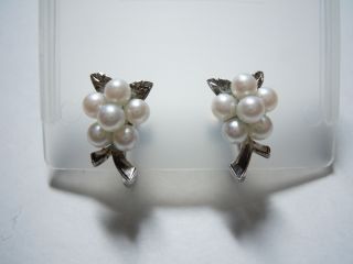 Vintage Elegant Mikimoto Pearl Diamond Cut Sterling Earrings