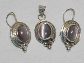 Vintage Sterling Silver Fine Lilac Moonstone Earrings Pendant Set