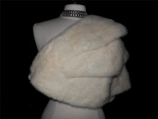 Vtg Mink Real Fur White Wedding Bolero Shrug Cape Jacket Stole 