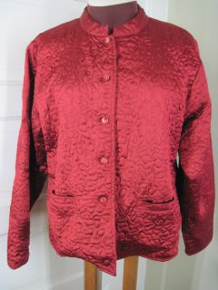 April Cornell Red Satiny Quilted Mandarin Jacket M
