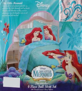   Mermaid Ariel Sea Dreams Aqua 4pc Full Sheets Bedding Set New