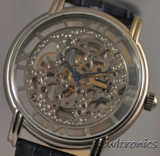 New Mens Wohler Arendt Automatic Silver Skeleton Dial Blue Leather 
