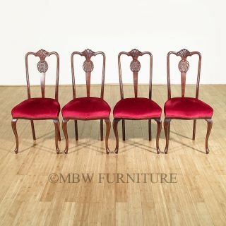 Antique Solid Mahogany Edwardian Parlor Dining Side Chairs Set 4 c1910 