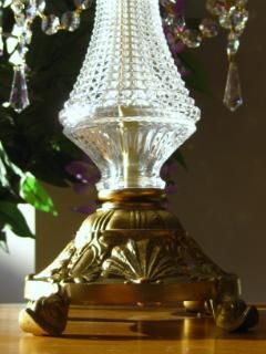   French Vintage Glass Brass and Lead Crystal Chandelier Lamp