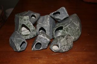 Cichlid Stones Ceramic Aquarium Rock Cave 8 Pieces Used
