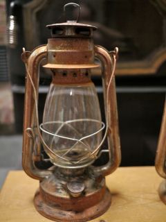 Pair of Vintage Antique Metal & Glass Kerosene Oil Lamp Lanterns Rusty 