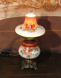    Antique Vintage 1800s Converted Hand Painted Glass Oil Table Lamp