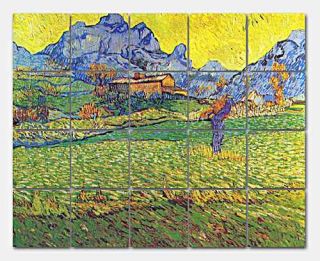 Van Gogh Meadow in Mountains Ceramic Mural Backsplash Kitchen 30x24 In 