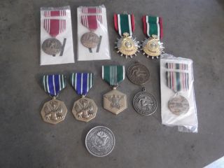    14 MILITARY BARS RIBBONS AND MEDALS 2 TRACK AND FIELD CLASSIC MEDALS