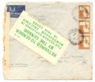 PALESTINE WWII Intr. AIRMAIL cover 1940 Returned by the Censor to 