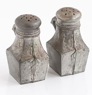 Silver Pewter Salt Pepper Shaker Antique Art Deco Lids
