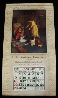 1928 Vintage Calendar Arthur John Elsley Victorian Family Dog Large 