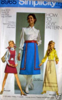 Vintage Simplicity Pattern 1970s Skirt Bib 8965 9 10