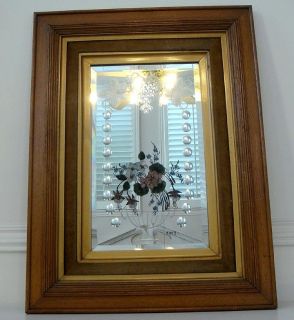 Antique Wood Frame Art Deco Signed Gypsy Beveled Mirror   2A