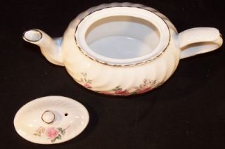 Arthur Wood Staffordshire England 6385 6 Cup Teapot White Pink Flowers 