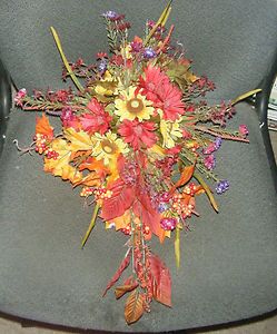    Wedding Cascading Bouquet Autumn Leaves Flowers Handmade Artificial
