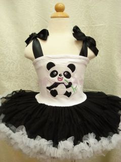 New Panda Girls Pompon Fluffy Skirt White Black Sz 2 10 Years Ballet 