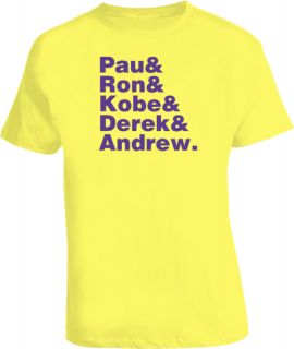 Kobe Pau Bynum Derek Ron Artest Lakers Yellow T Shirt