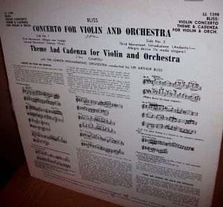 Arthur Bliss Campoli 50s Bliss Violin Con RARE UK ffrr Mono LP EX 