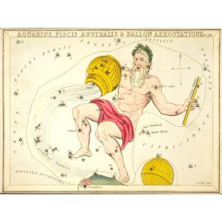 Aquarius Pisces Sign Constellation Symbols Drawings 17x23
