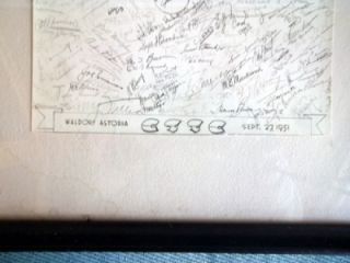 Vintage Autograph Eddie Arcaro Jockey Waldorf Astoria CTTC 1951 Framed 