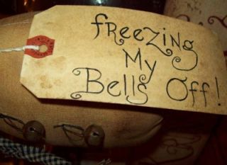 Primitive Muslin Snowman on Vintage Spool Bobbin Freezing My Bells Off 