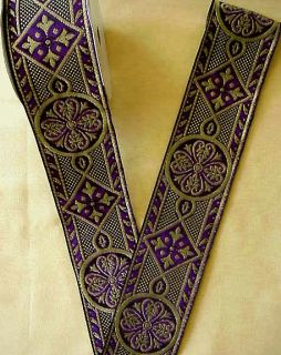 neo gothic, medieval motif is jacquard woven in purple and 