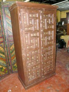 antique door rustic armoire hand carved teak wooden from india crown 