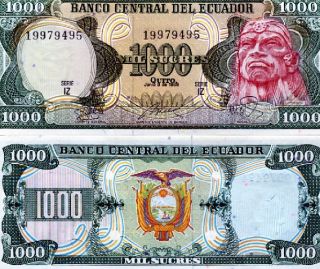 ecuador 1000 sucres banco central del ecuador 8 6 1988 pick 125b cv $ 