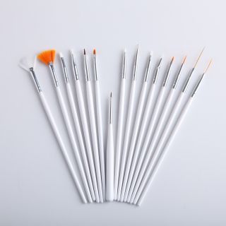 15 of the nail art tools have white pearlized, wooden handles.