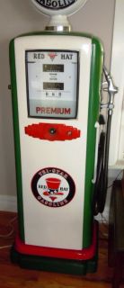 Vintage Tri Star Red Hat Gasonline Gas Station Pump with Globe NJ 