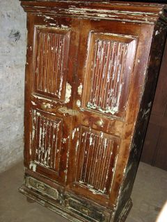 Antique Armoire Bedroom Cabinet Teak Rustic Carved India Furniture 