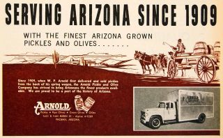 1962 Ad Arnold w P Pickles Olives Chiles Phoenix Arizona Wagon Horses 