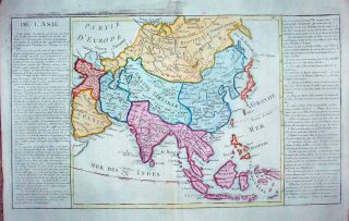 1767 Clouet Géographie Moderne Map Asia Decorative RARE